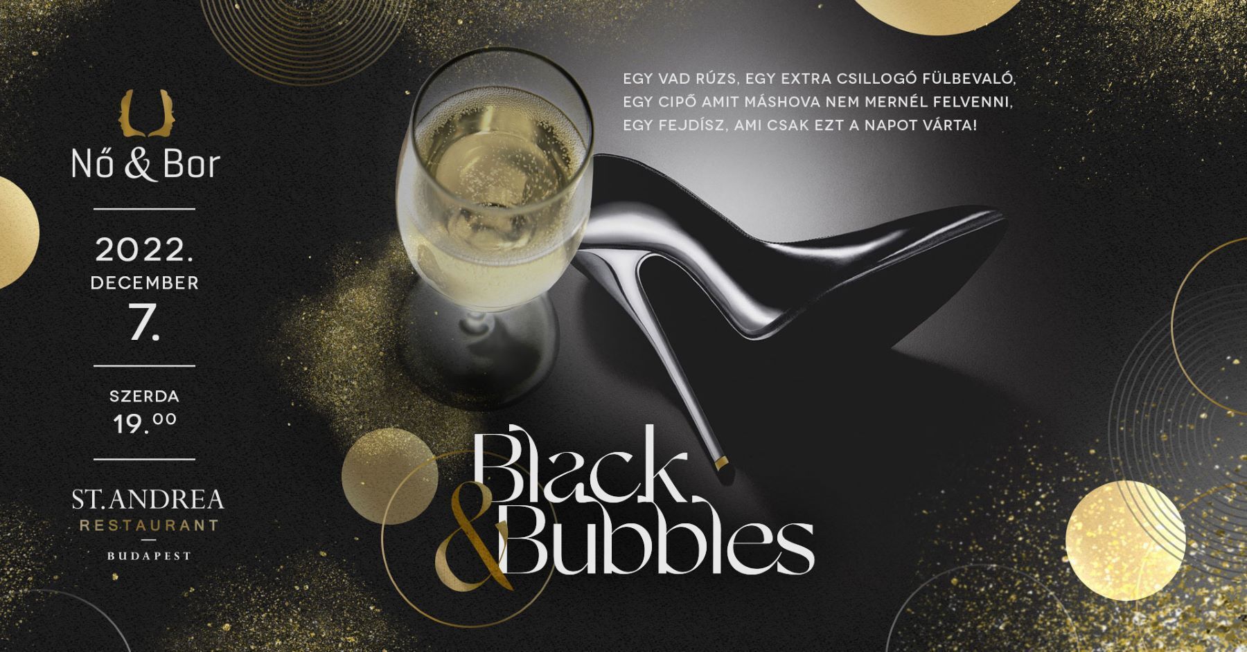SOLD OUT - Nő&Bor évzáró vacsora: Black&Bubbles 